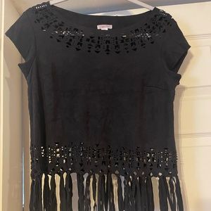 Fringe Cropped Suede Top